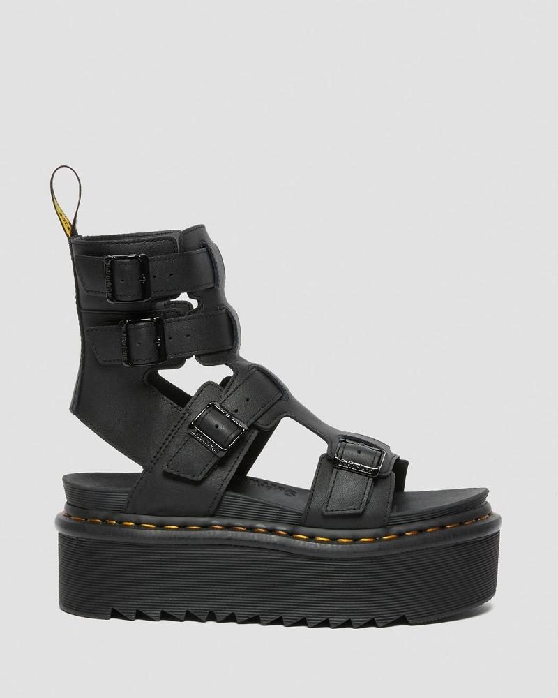 Dr Martens Giavanna Læder Platform Gladiator Sandaler Dame Sort | DK 296EBC